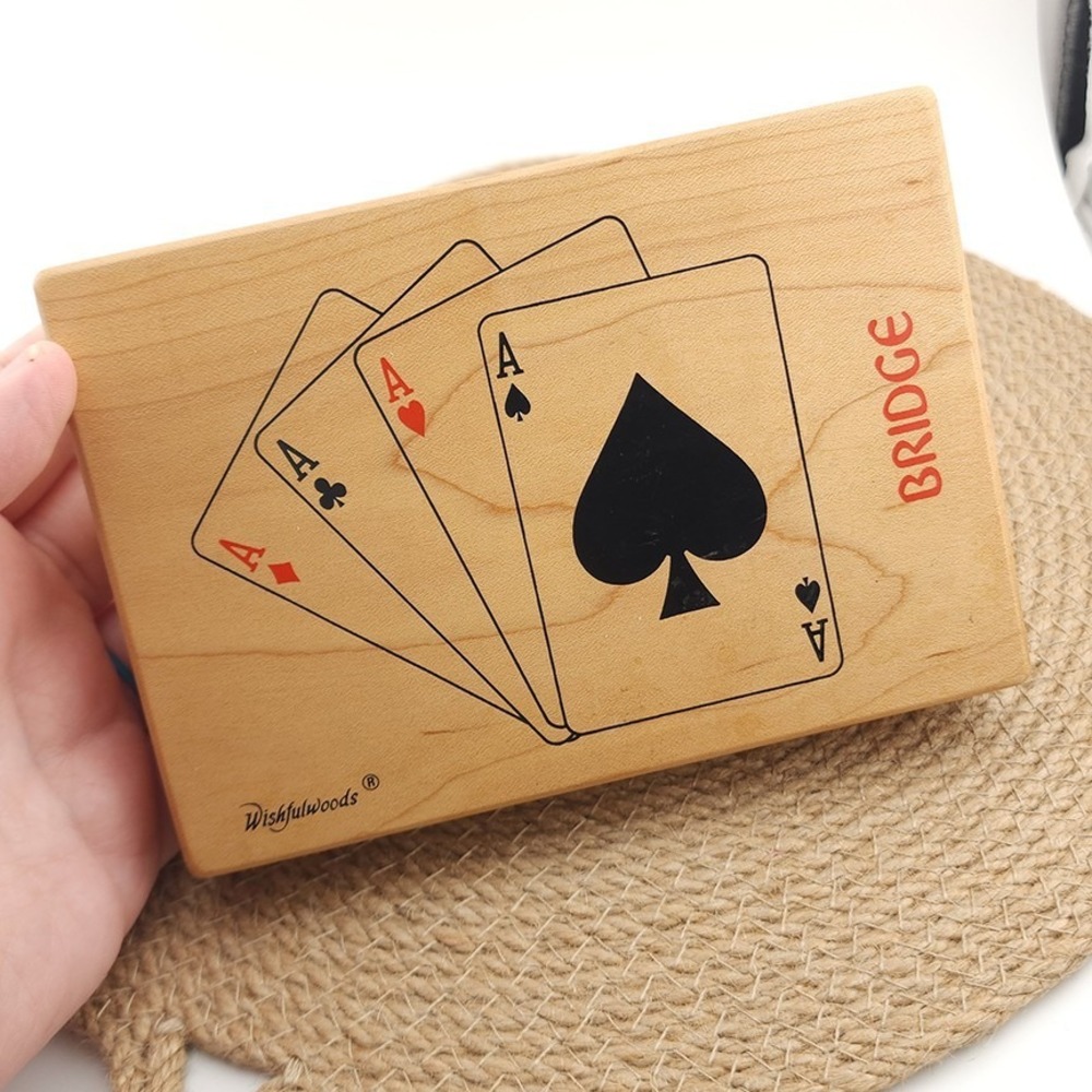 USA-Made Sugar Maple Wood Bridge Playing Card Box by Wishful Woods‎ Signed